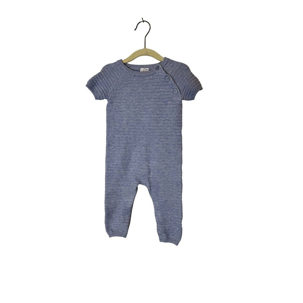 Janie And Jack Knit Romper Baby Boys 9-12 Months Blue Ribbed One Piece Outfit